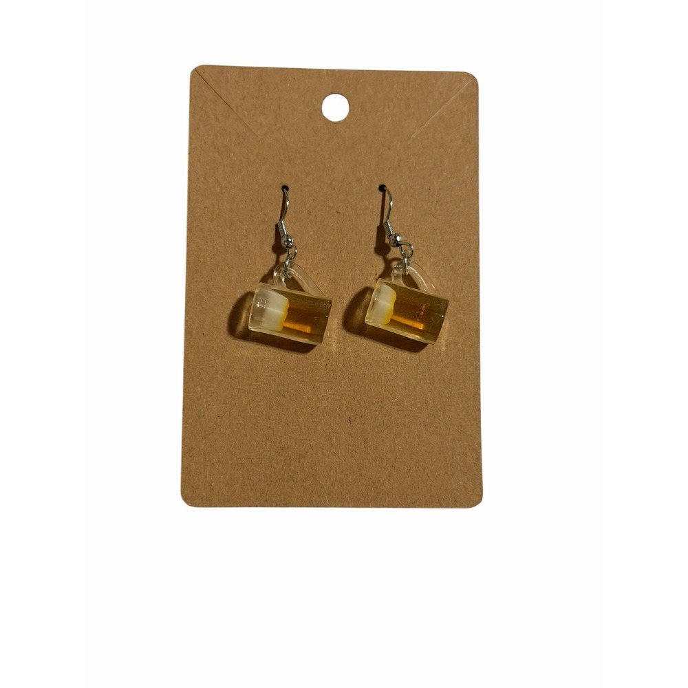 Beer Mug Dangle Earrings Novelty Resin Mini Stein Drink Jewelry Gold Silver Tone